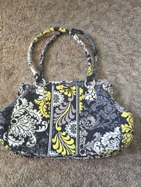 VERA BRADLEY Quilted Floral Tote Bag in Yellow, Gray and Black